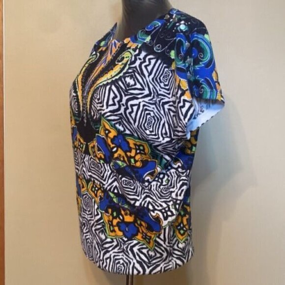 Boho-Chic Joseph A. Bold Tribal Print Blouse Lightweight Summer Blouse Medium - Picture 2 of 8